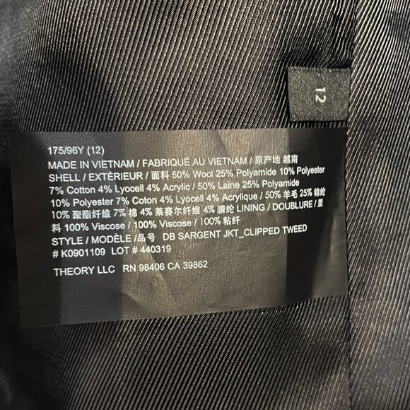 New Theory Sargent Wool Blend Tweed Jacket Black Beige 12 $495 - Picture 8 of 9